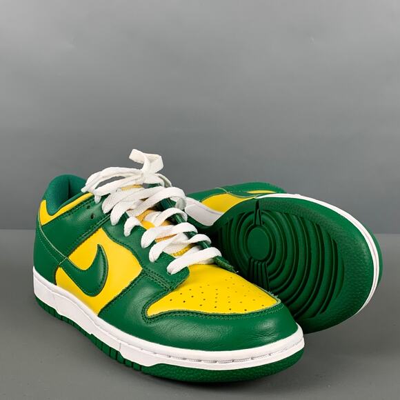 Nike Dunk Low  NIKE Size 6Y Yellow Green Color Block Leather Low Top Sneakers